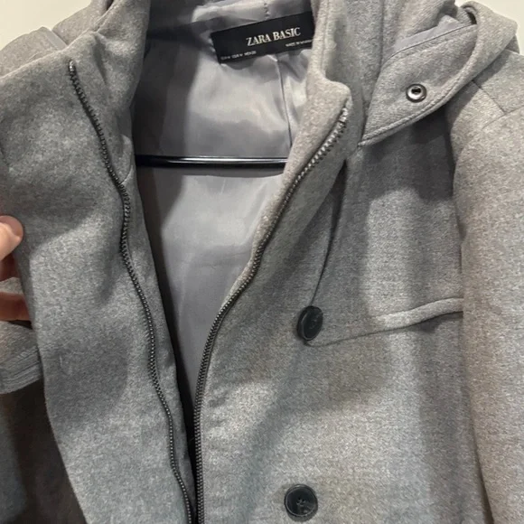 Zara Charcoal Hooded Pea Coat - Picture 3 of 5